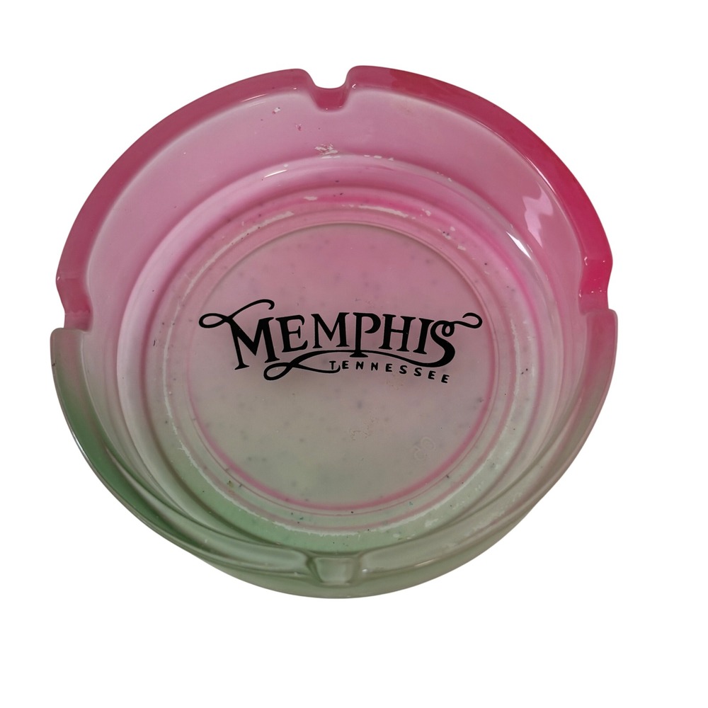 Memphis Tennessee Souvenir Glass Ashtray‎ Pink Green Ombre Frosted Collectible
